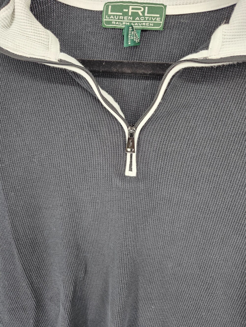 Lauren Ralph Lauren Women Sz XL Long Sleeve 1/4 Zip Waffle Knit Polo Shirt Black - Picture 2 of 4